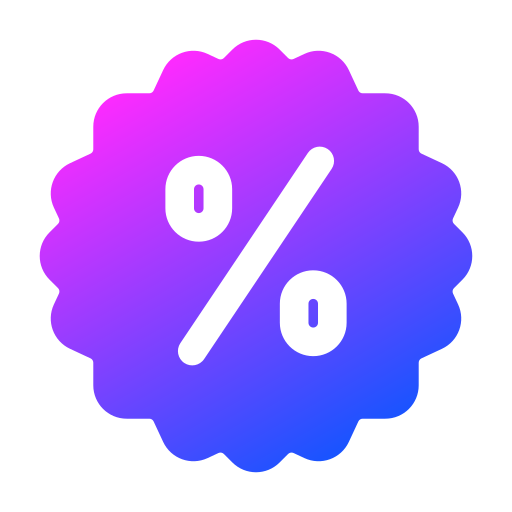 Ett svart procenttecken mot en lila-blå gradientbakgrund i en vågig form, vilket symboliserar ett erbjudande eller rabatt för tjänster som Spolbil Stockholm.